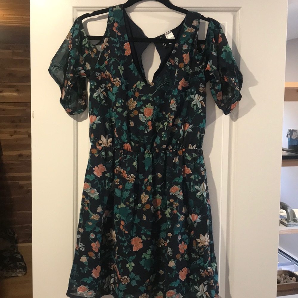 H&M Navy Floral cold shoulder dress